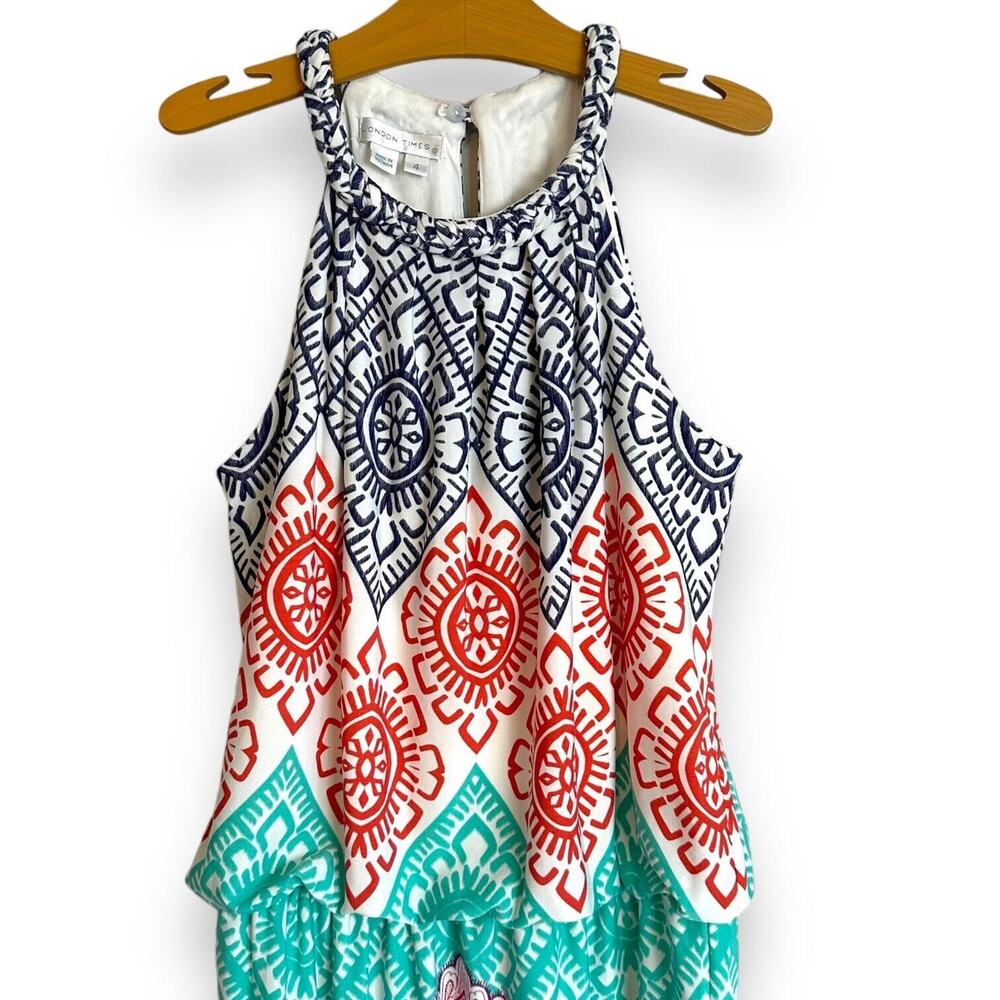 London Times Mini Dress Size 4 Halter Multicolor Geometric Paisley Bohemian Y2K - Picture 7 of 16